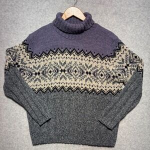 Kathy Ireland Womens Fair Isle Turtleneck Sweater Purple Grey Geometric Knit USA